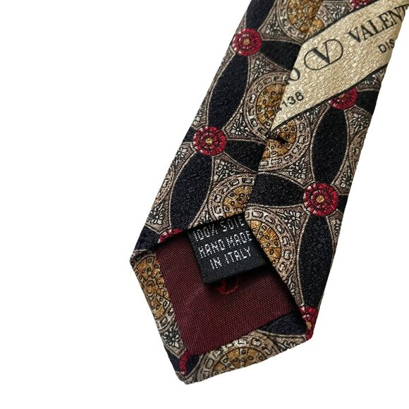 Valentino Cravatte Tie Italian Silk Tie Geometric Pattern Black/Gold - Picture 4 of 8